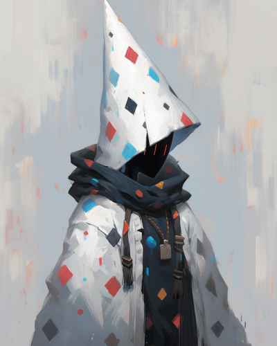 Black hood cultist with polka dot party hat