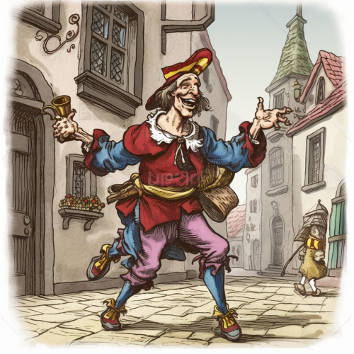 Medieval jester dancing and singing Medieval jester dancing and singing