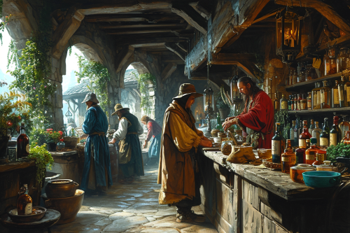 medieval workers building a store