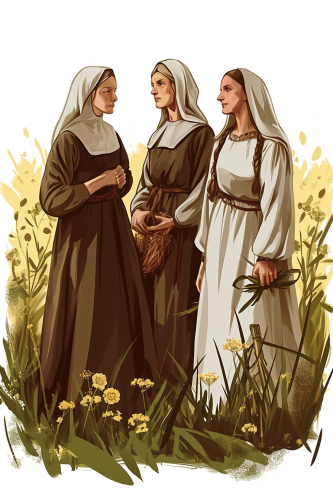 Medieval Abbess and Maids in Spring