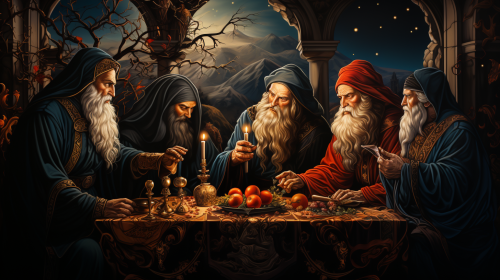 Orthodox Icon of Medieval Christmas Celebration