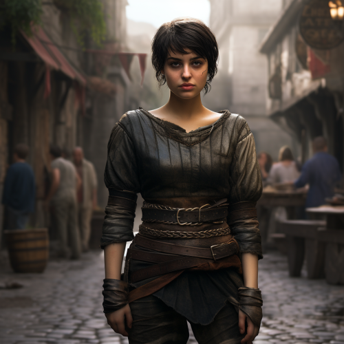 Androgynous girl in medieval street