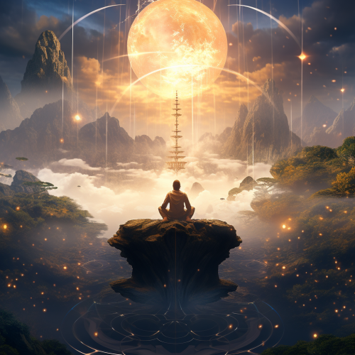 Yogi Floating Over Magical Meditation Scene Yogi Floating Over Magical Meditation Scene
