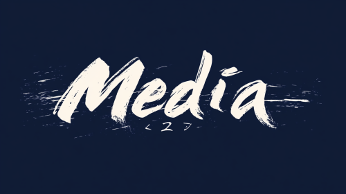 minimalist media logo on navy background