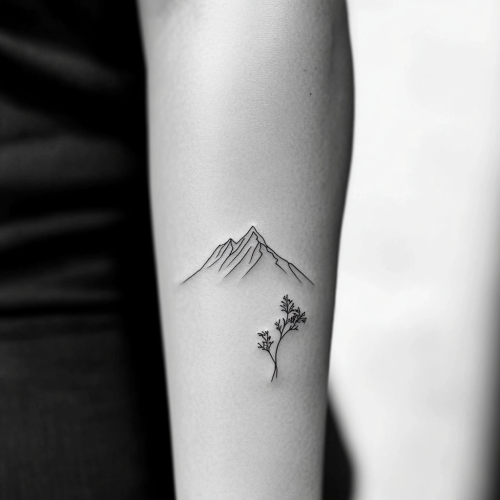 minimalist mountain tattoo with flower