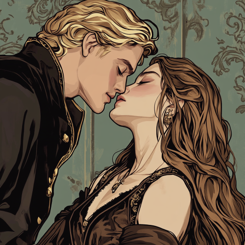 Sleeping prince being kissed by woman