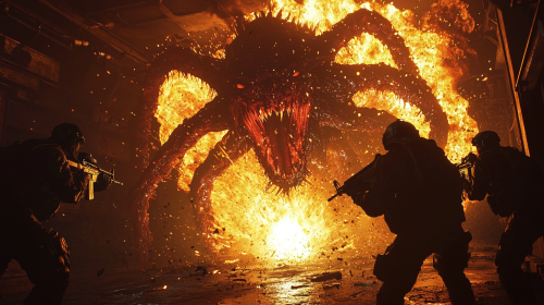 Massive Monster Explosion Marine Battle