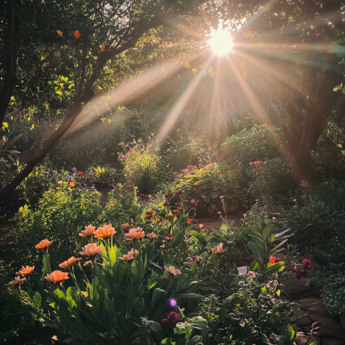 lush garden morning light flowers lush garden morning light flowers