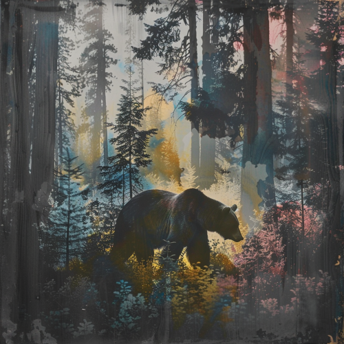 Bear in Colorful Forest Scene