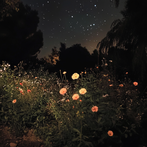 Night garden moon stars flowers Night garden moon stars flowers