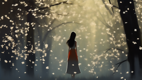 Old Asian woman forest petals