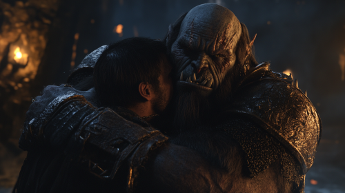 orc in headlock, d&d 5e, dark fantasy, epic battle