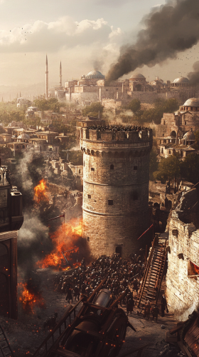 ottoman soldiers storming constantinople in dramatic photo realism battle
