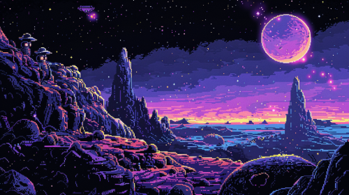 Pixel art owl army charging planet