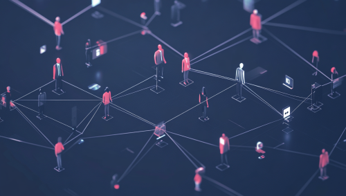 people and technology connected by lines on black background