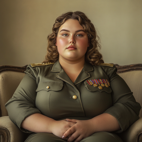 Plump Woman Military Uniform Portrait