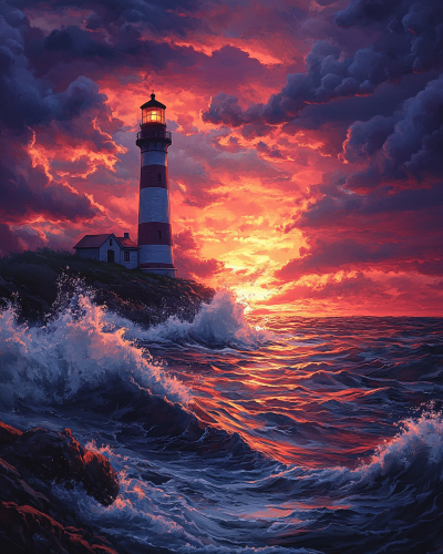 Studio Ghibli Style Lighthouse Sunset