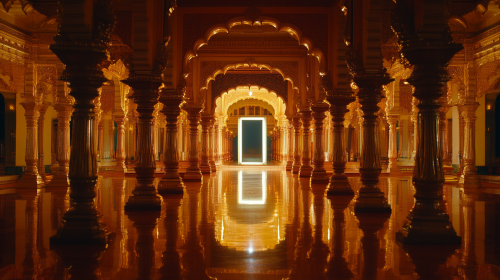 rectangle mirror in golden palace at night time.