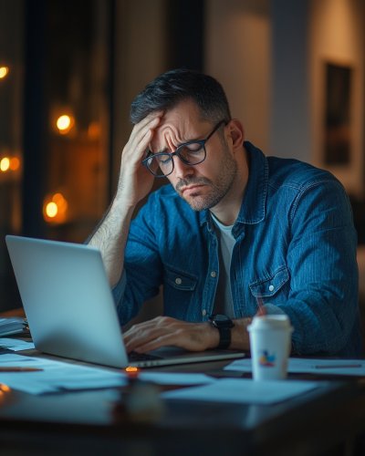 Man sitting sadly at desk