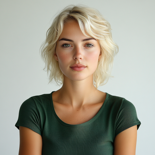 Overwhelmed blonde woman on white background