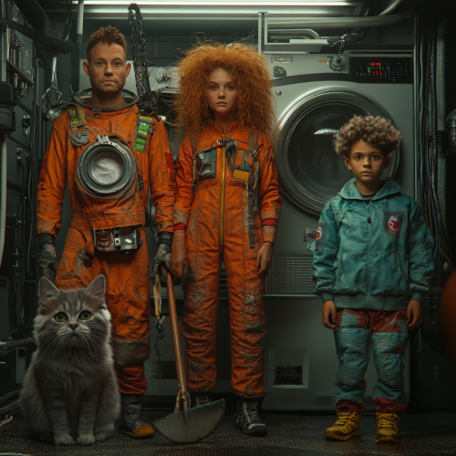 Cosmonaut characters in anime factory setting