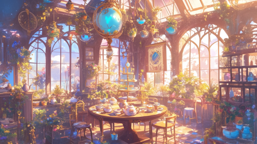 Colorful teapots on charming table