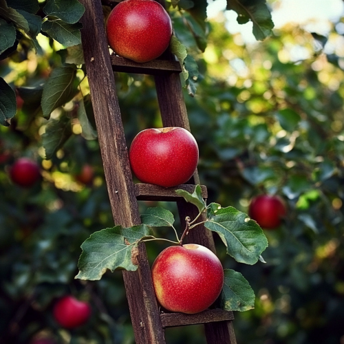 Three people reaching fruit tree Three people reaching fruit tree