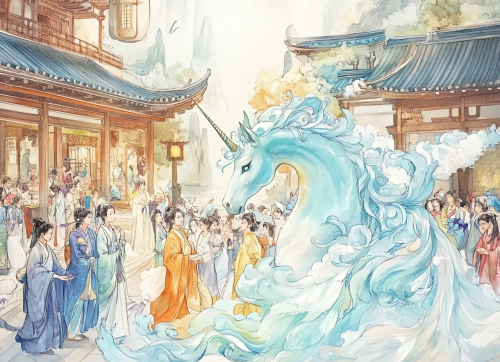 Unicorn in Japanese Edo Market Unicorn in Japanese Edo Market