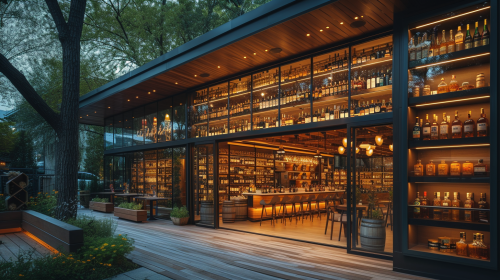 Urban neighborhood wine store exterior