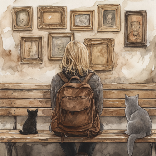 Blonde woman on wooden bench