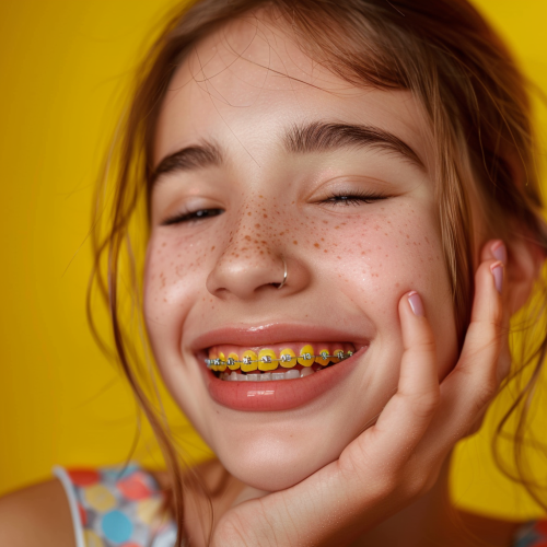 Happy girl with colorful braces