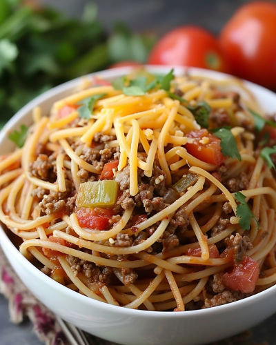 •  Taco Spaghetti Recipe Image Crave Bite