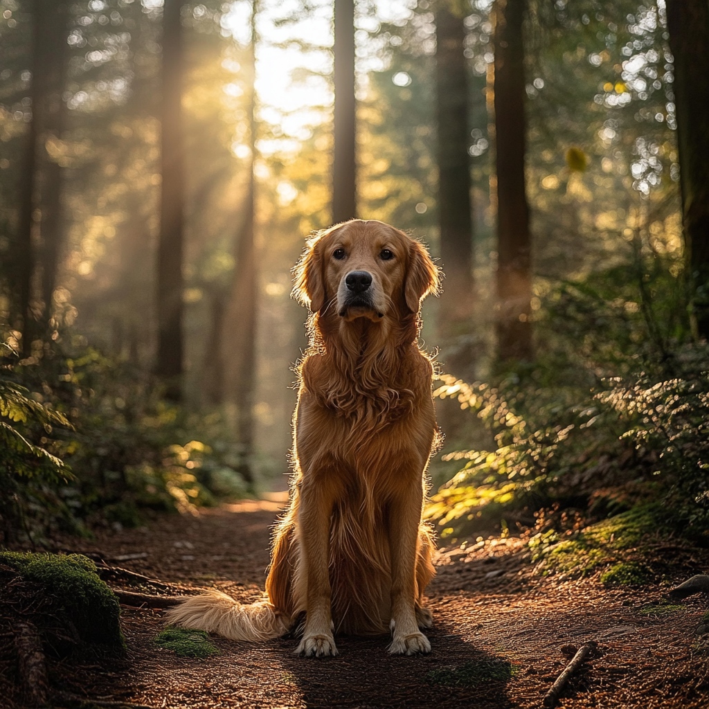 'A Golden Retriever in the Sunny Forest'