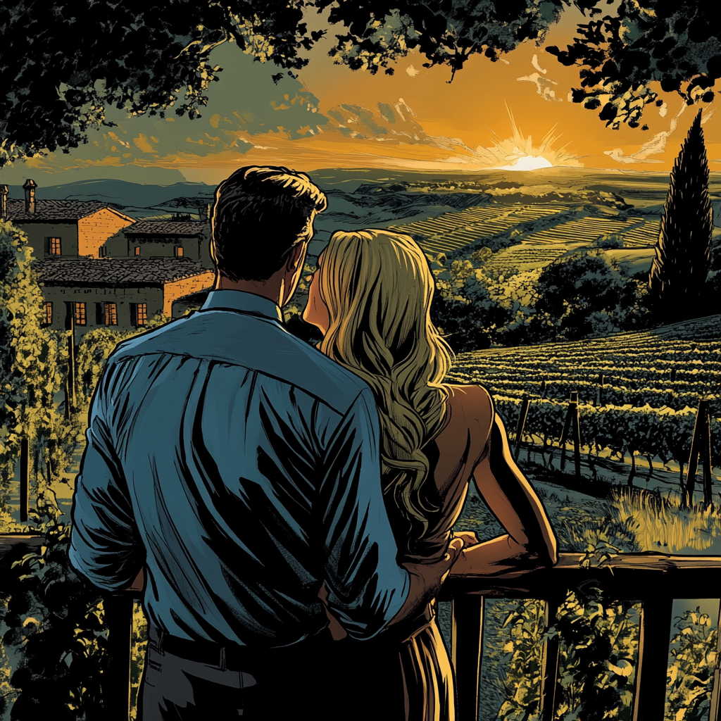  A couple at a winery in Tuscany