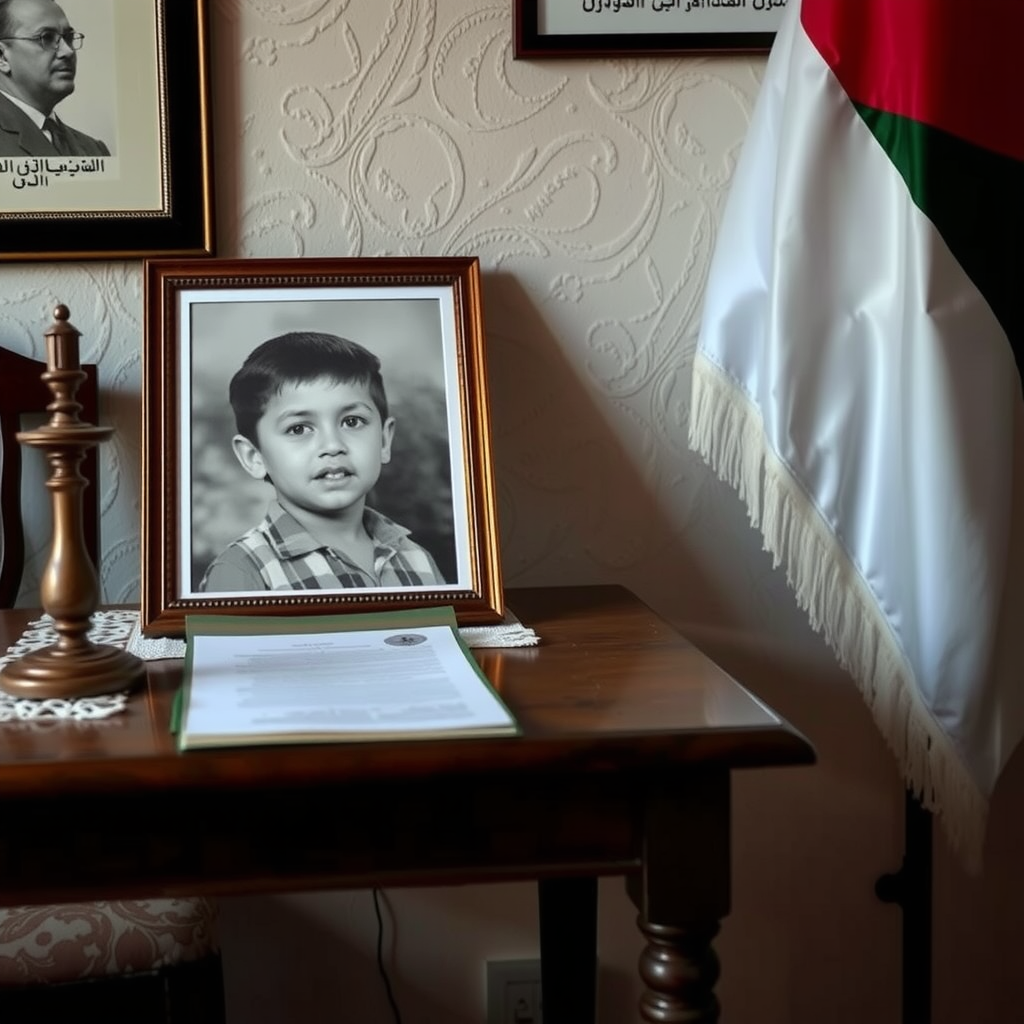  Age and childhood at Palestinian flag table.