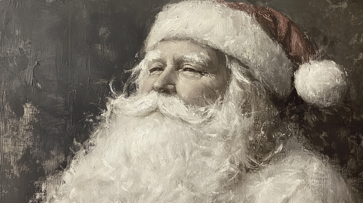  Santa in White with Dark Grey Background Vintage Style