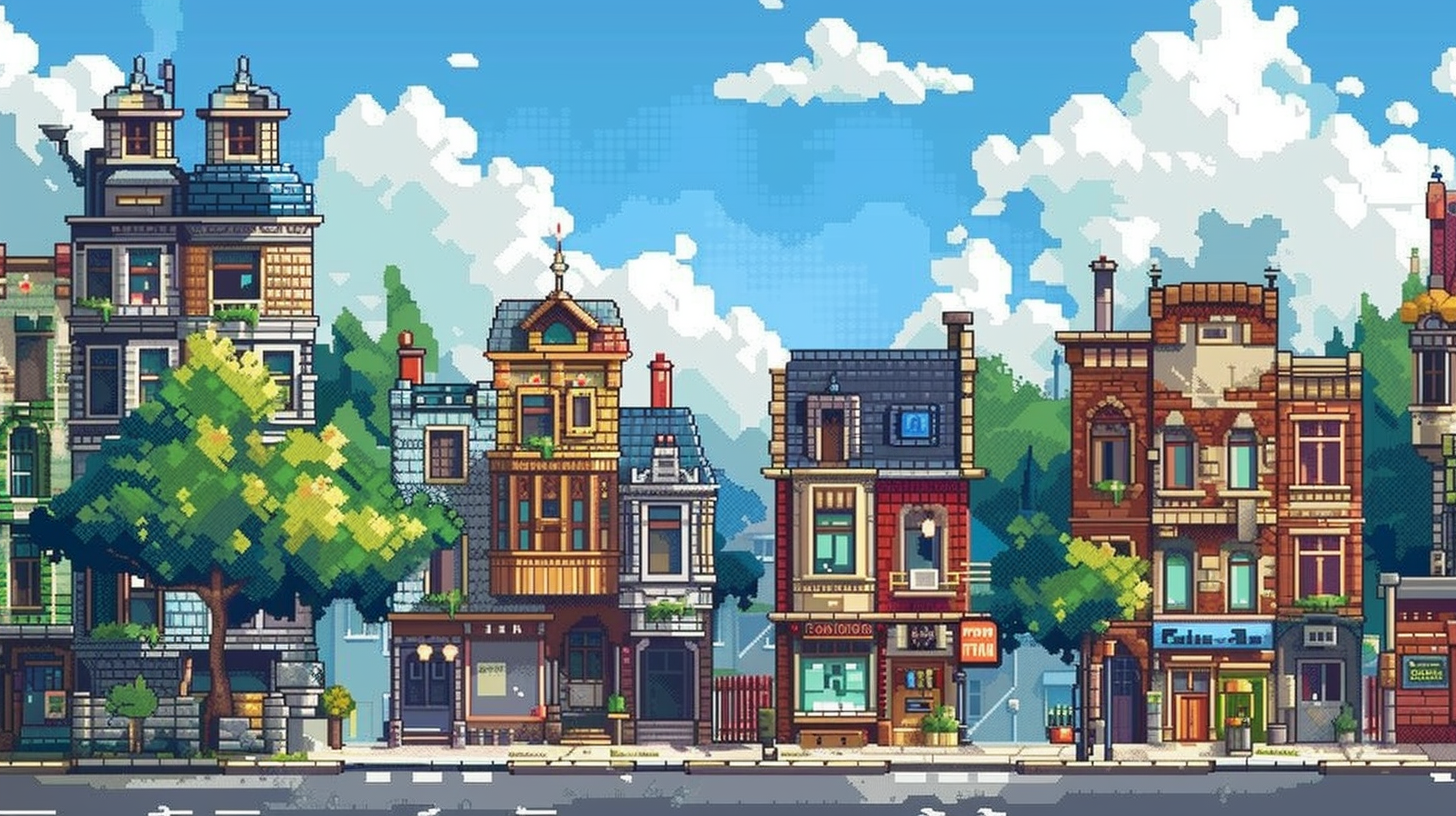 Pixel art game street scene