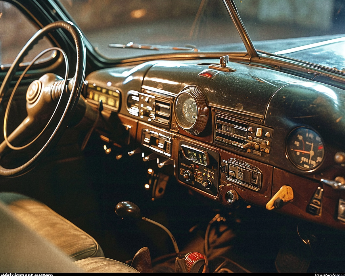 4. Vintage car dashboard with radar monitors