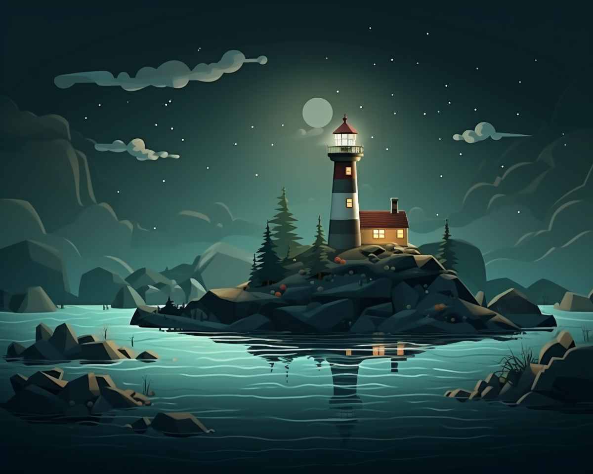 4. The ALT Text for the image could be  Illustration of a lonely lighthouse on a small island .