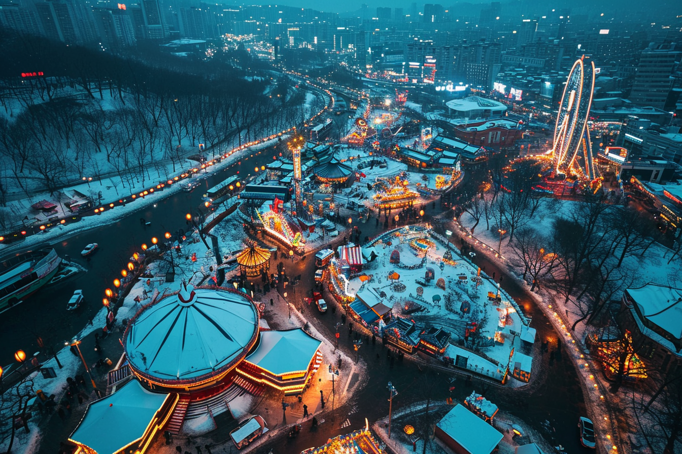 4. Aerial view Seoul cityscape with winter amusement park