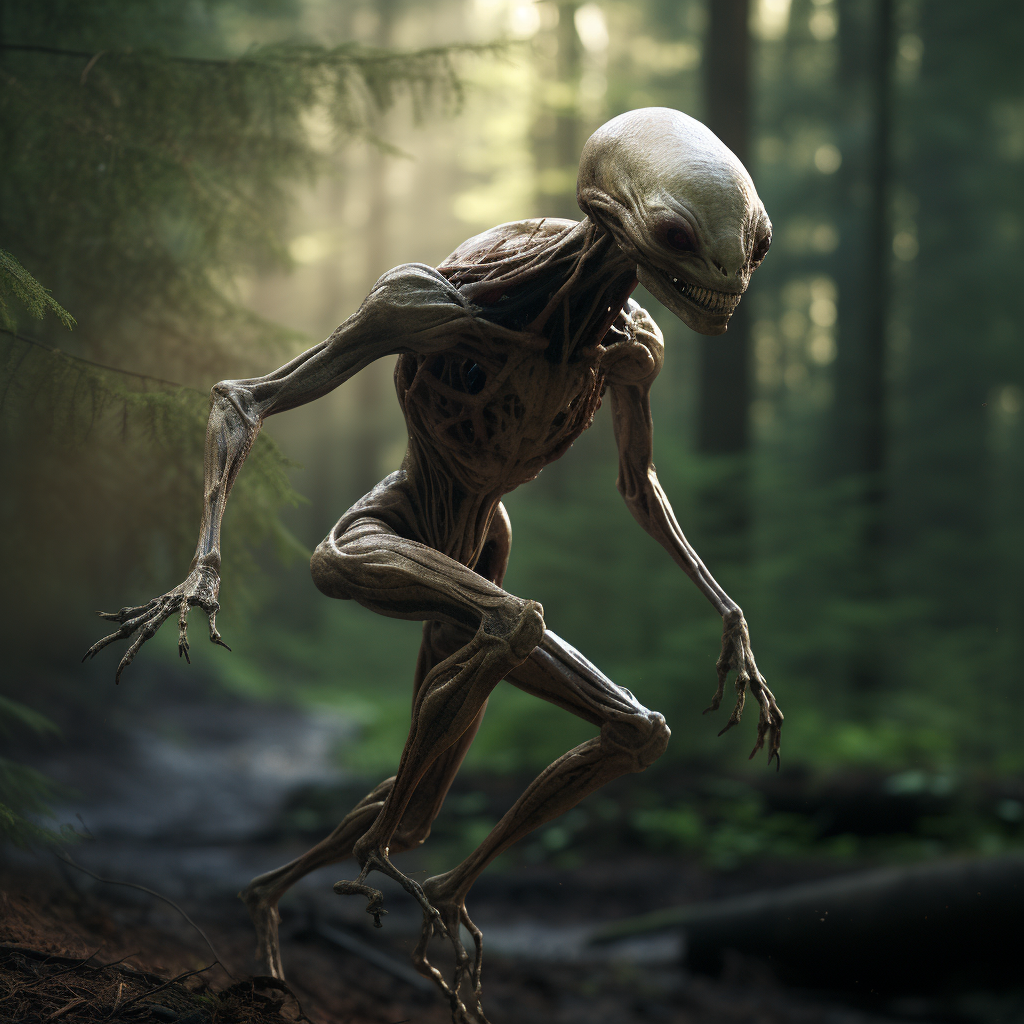 4. Running alien in forest side view