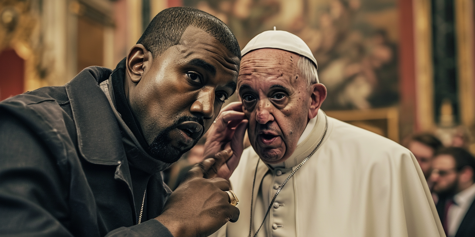 4. Kanye West whispers into Pope's ear with surprise