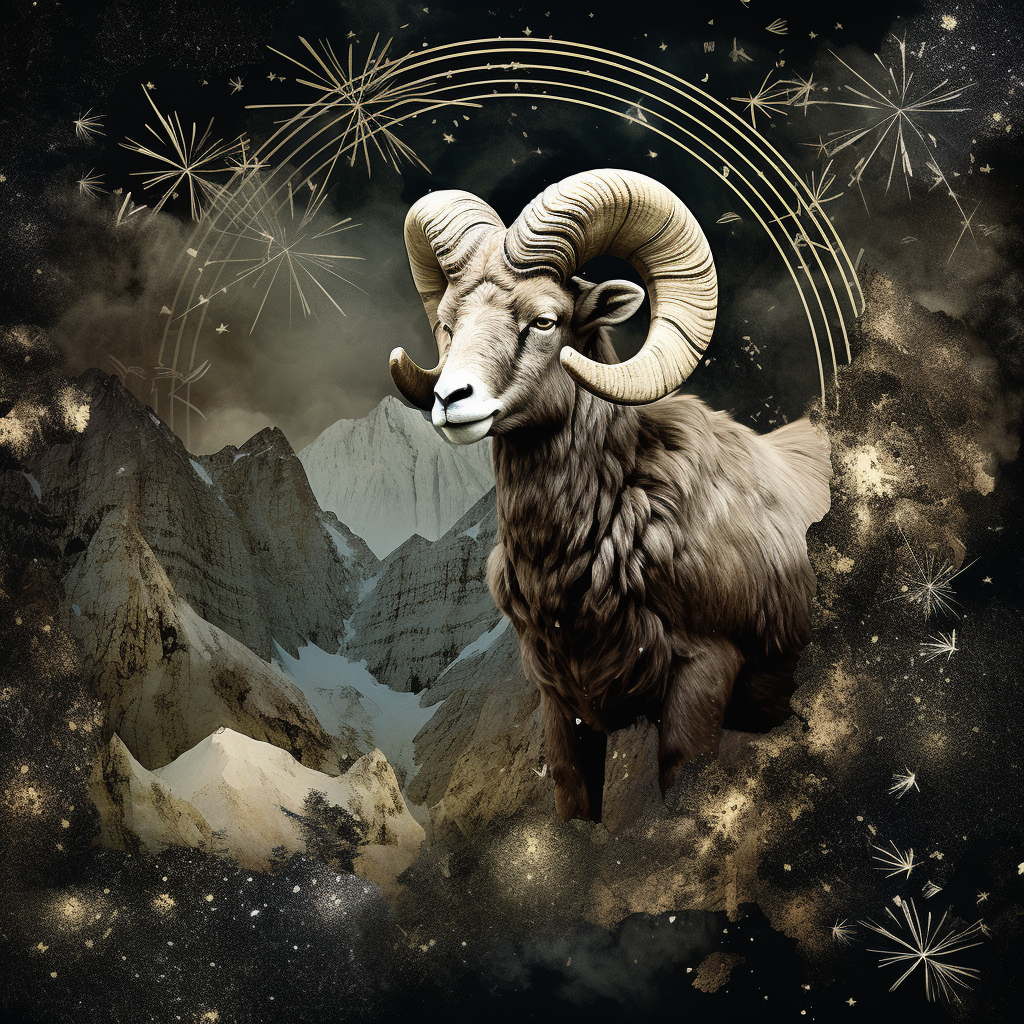 4. Majestic ram on cliff under starry sky