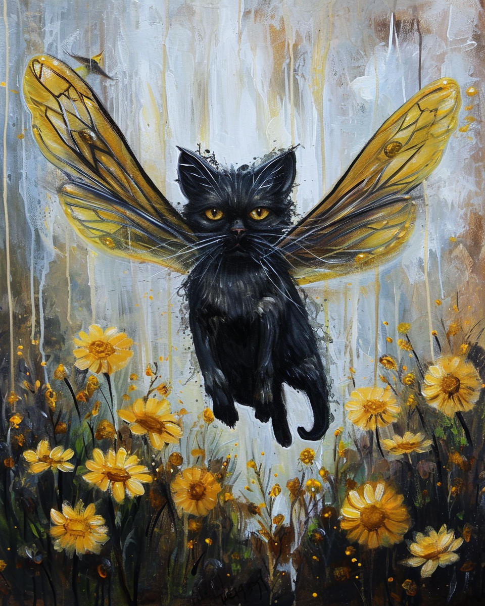 4. Black cat with bumble bee wings