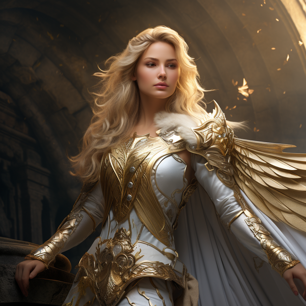 4. Beautiful blonde celestial warrior princess in full body view