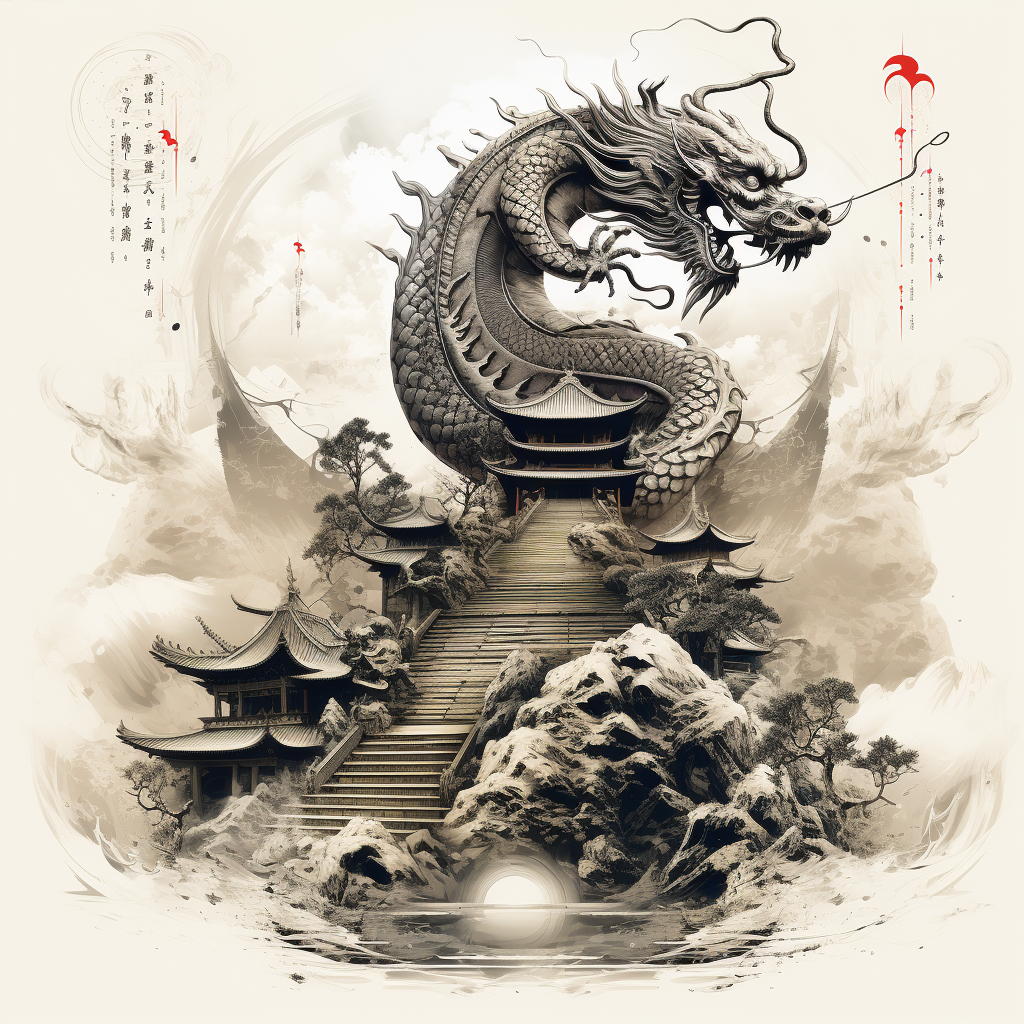 4. Dragon poster in Chinese calligraphy depicting harmony and joy