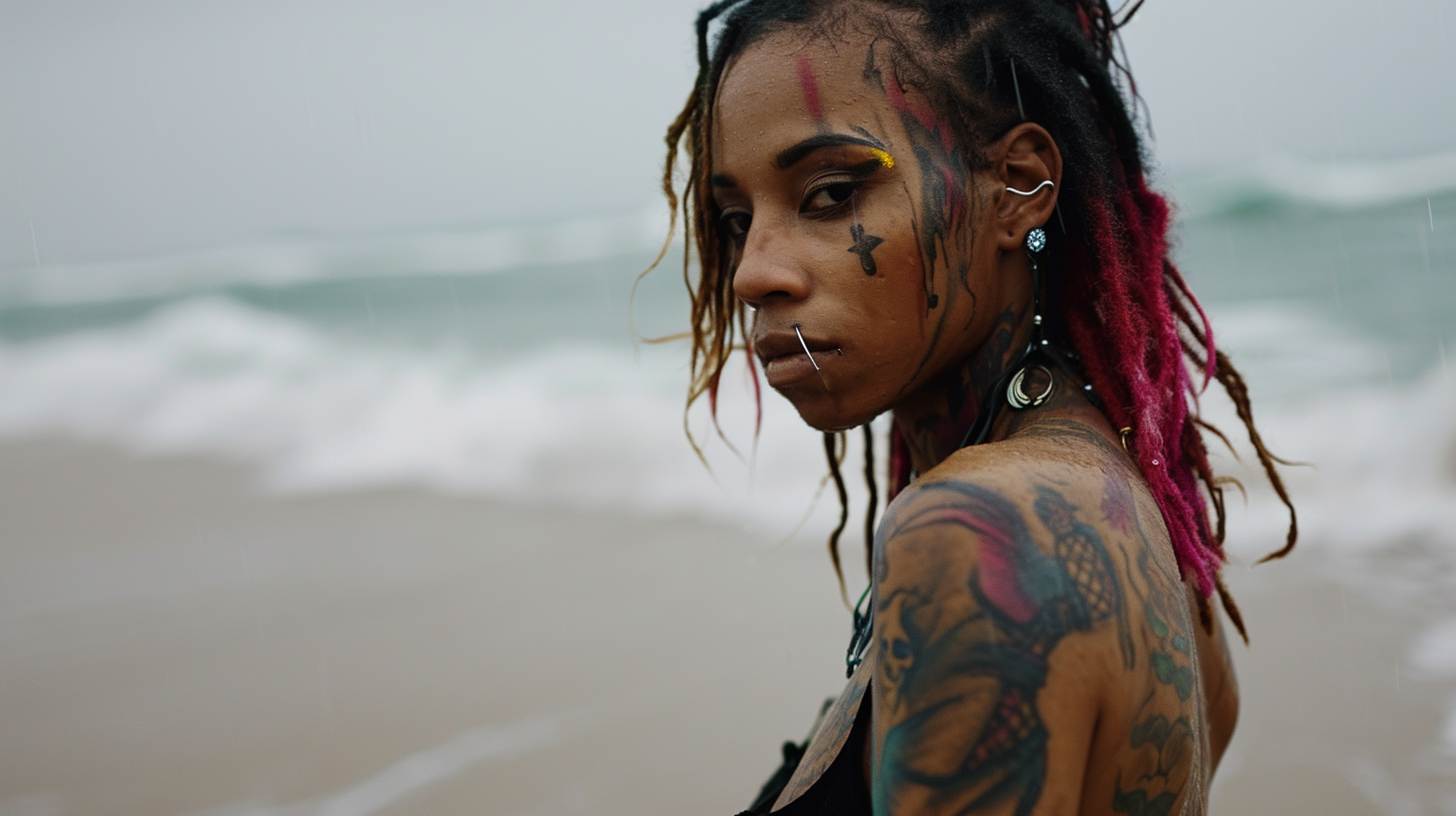 4. Cyberpunk black woman on the beach