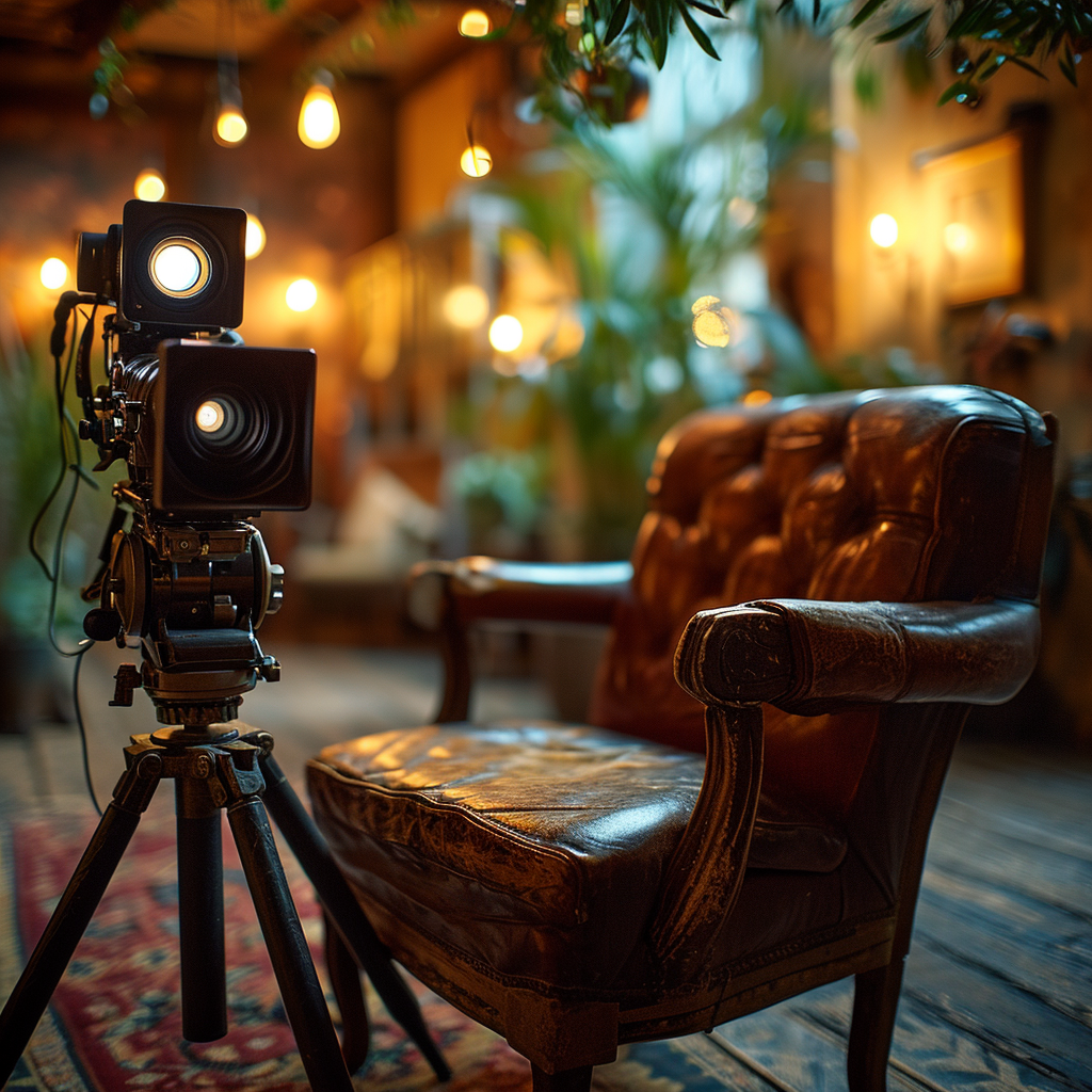 4. Cinematographer camera setup with studio lights, chairs, and Nikon Z7