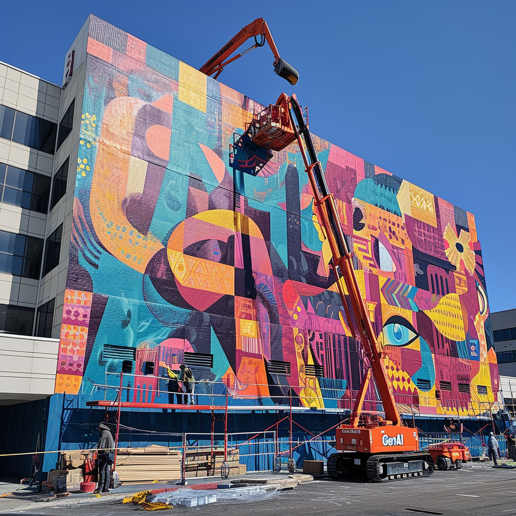 4. Image of a colorful mural being painted on a building