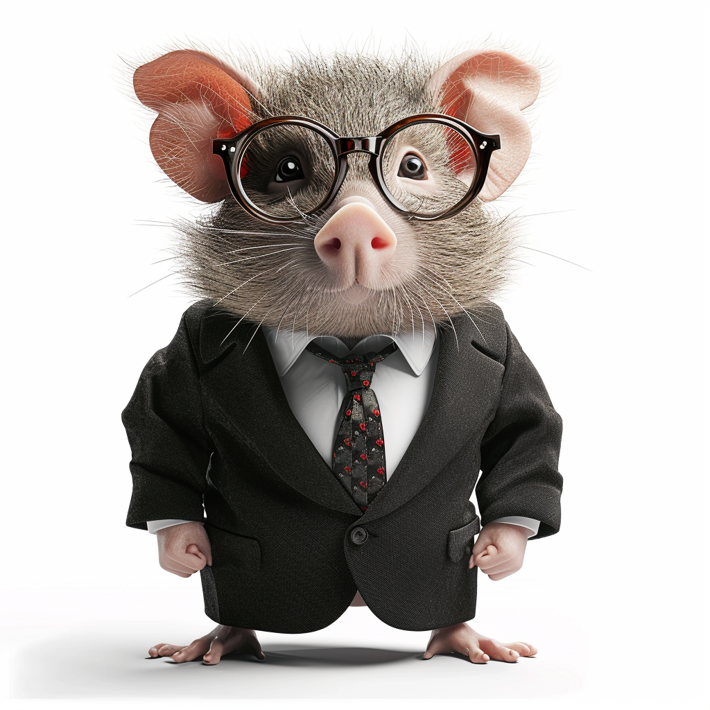 4. Cute animal dressed as a banker with plain white background.